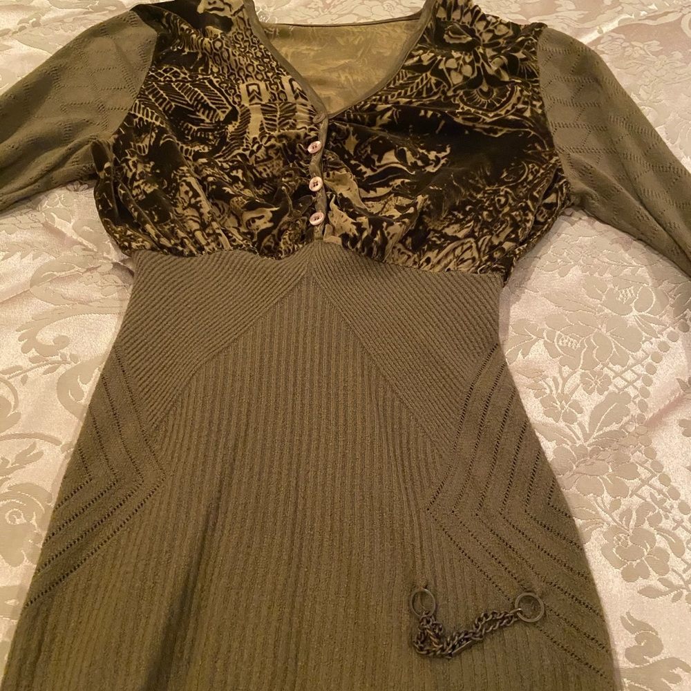 Just Cavalli Brown/Olive Knit Blouse With Velvet Small